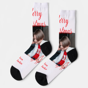 Chaussette Joyeux Noël arbre de Noël rétro photo d'enfants