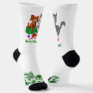 Chaussette Joyeux Noël avec chat et chiot