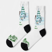 Chaussette Joyeux Noël ! Bonhomme de neige avec chat et chiot (Gauche)
