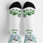 Chaussette Joyeux Noël ! Bonhomme de neige avec chat et chiot (Haut)