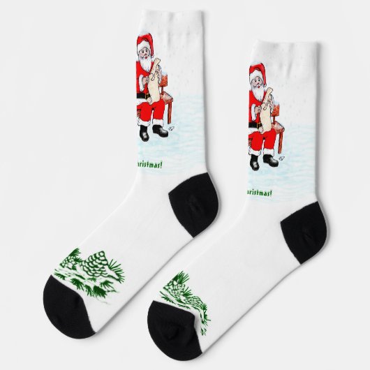 Chaussette Joyeux Noël! Père Noël avec chat et chien (Gauche)