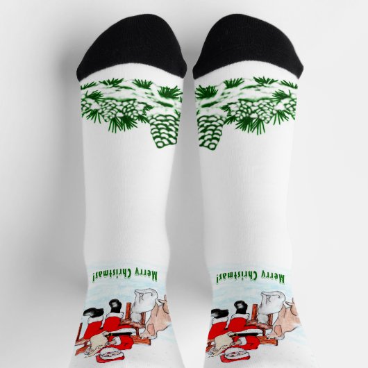 Chaussette Joyeux Noël! Père Noël avec chat et chien (Haut)