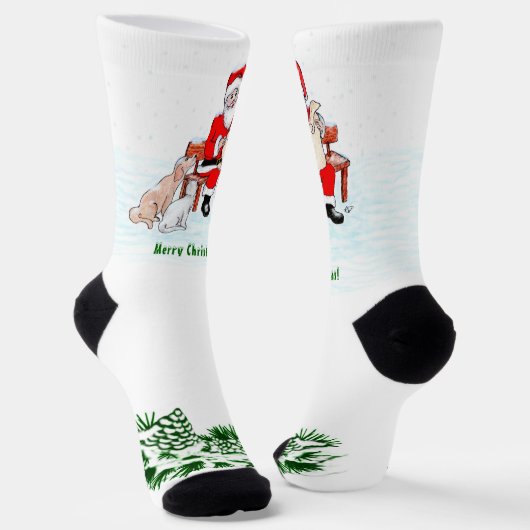 Chaussette Joyeux Noël! Père Noël avec chat et chien (Angulaire)