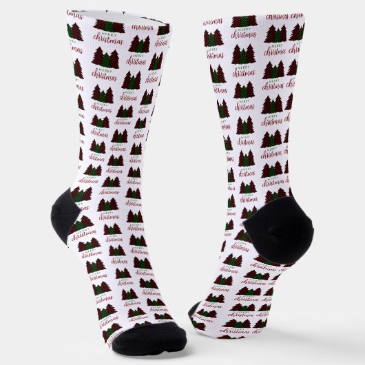 Chaussette Joyeux Noël Plaid Arbre de Noël Motif (Angulaire)