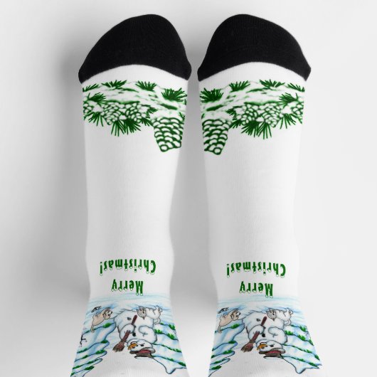 Chaussette Joyeux Noël ! Snowman avec chat et chiot (Haut)