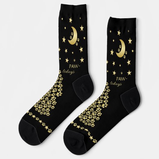 Chaussette Joyeux Pawlidays, Or brillant Paw sapin de Noël (Gauche)