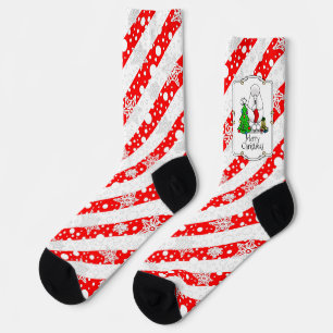 Chaussette Joyeux sapin de Noël 2 caniche (blanc) chien migno