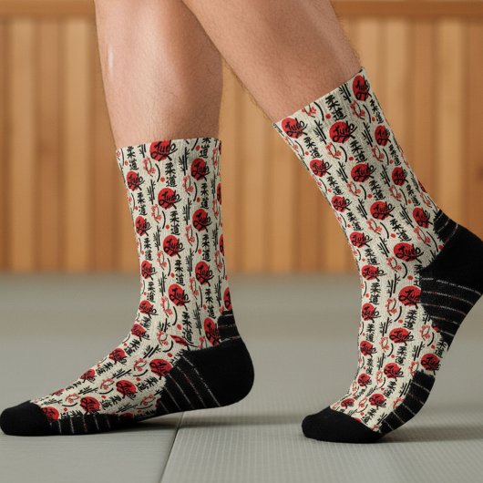 Chaussette Judo Pattern - Black Belt, Kanji and Sun