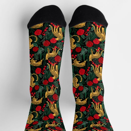 Chaussette Jungle de léopard foncé avec Roses (Haut)