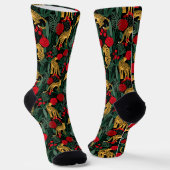 Chaussette Jungle de léopard foncé avec Roses (Angulaire)