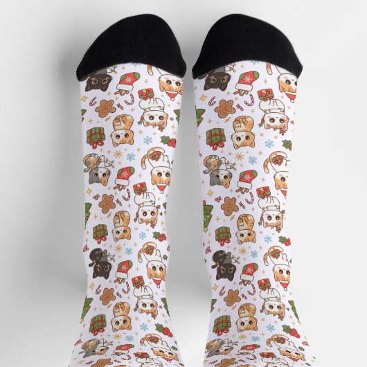 Chaussette Kawaii Christmas Cats Holiday Pattern Crew Socks (Haut)