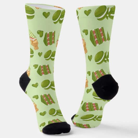 Chaussette  Kawaii Hand-Drawn Matcha Sweets Seamless Pattern (Angulaire)