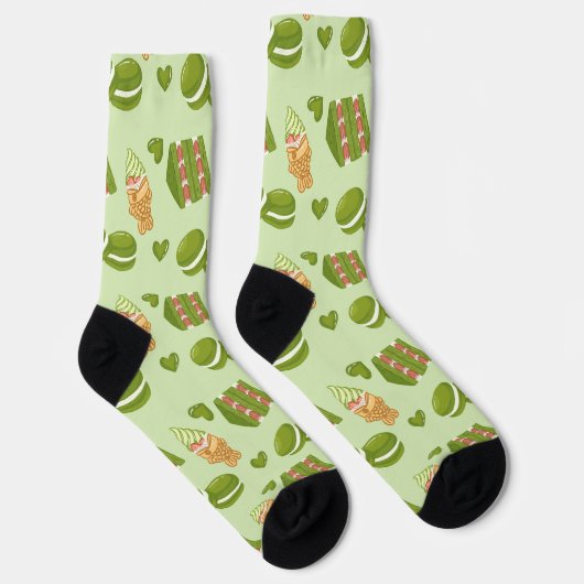 Chaussette Kawaii Hand-Drawn Matcha Sweets Seamless Pattern (Droite)