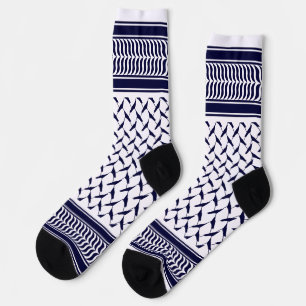 Chaussette keffieh palestinien blanc et bleu foncé