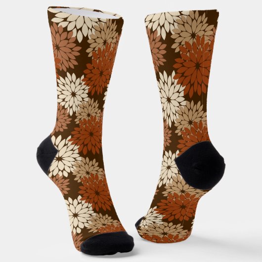 Chaussette Kimono floral moderne imprimé, Brown foncé et bron (Angulaire)