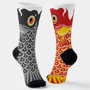 Chaussette Koinobori carpe noir et rouge asymétrique