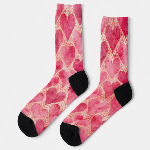 Chaussette La Saint-Valentin, motif cœur d'amour rose rouge