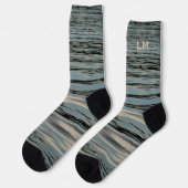 Chaussette Lac Eau Bleu Beige Noir avec Initiales (Gauche)