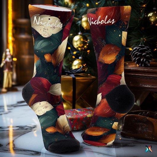 Chaussette L'automne profond avec des Feuilles audacieux en B