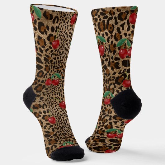Chaussette Leopard Cheetah Print Red Cherry Pattern (Angulaire)