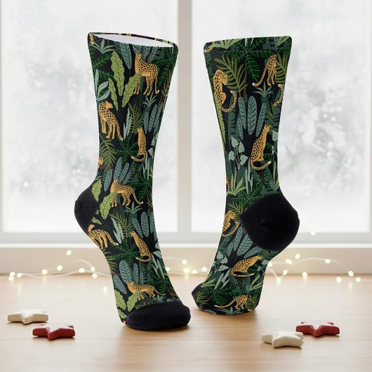 Chaussette Leopard Jungle Forest Illustration Seamless Custom