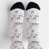 Chaussette Les tuiles du Mahjong rose et vert olive blanc | M (Haut)