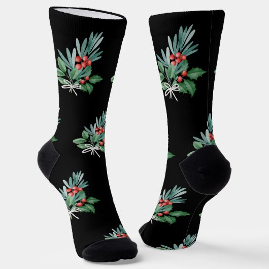 Chaussette Les verts de Noël aux baies rouges (Angulaire)