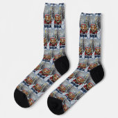 Chaussette Lhasa Apso camion rouge de Noël vacances (Gauche)