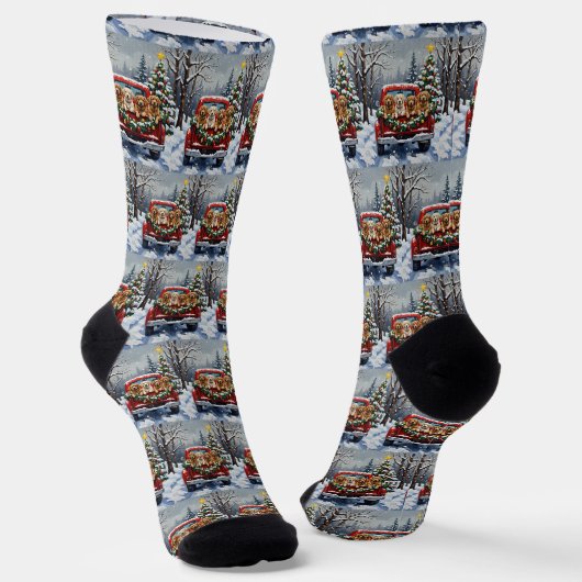 Chaussette Lhasa Apso camion rouge de Noël vacances (Angulaire)