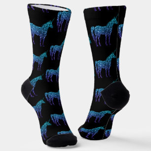 Chaussette Licorne Étincelles motif ombré bleu aqua noir