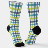 Chaussette Lime Green, Navy et bleu turquoise Plaid (Angulaire)