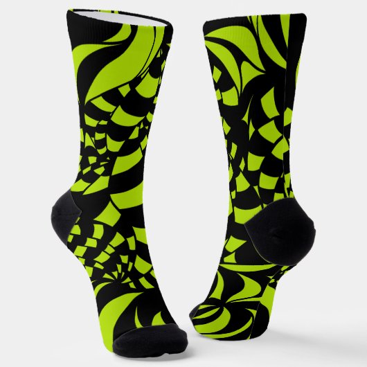 Chaussette Lime psychédélique motif vert et noir (Angulaire)