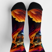 Chaussette Lion coloré avec fumée nuageuse Mane sur noir (Haut)