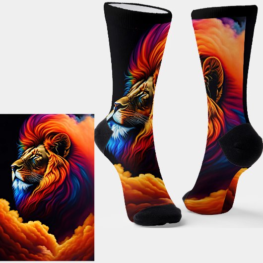Chaussette Lion coloré avec fumée nuageuse Mane sur noir