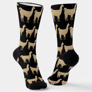 Chaussette Llama Champagne Or Paillettes motif noir