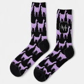 Chaussette Llama Lumière Violet Étincelles motifs Monogramme (Gauche)