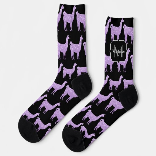 Chaussette Llama Lumière Violet Étincelles motifs Monogramme (Gauche)