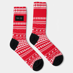 Chaussette Logo d'entreprise personnalisé Rouge Motif de Noël