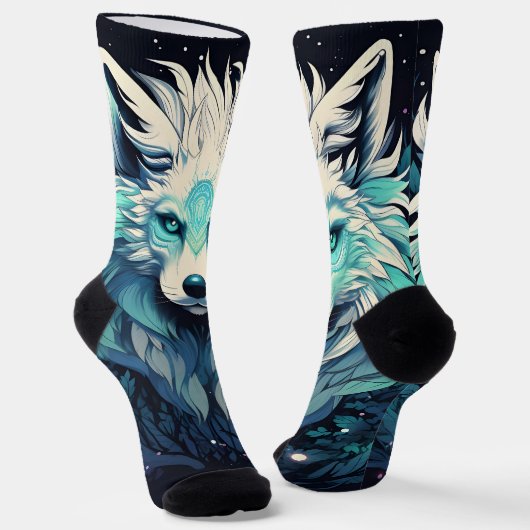 Chaussette Loup sauvage céleste lunaire (Angulaire)