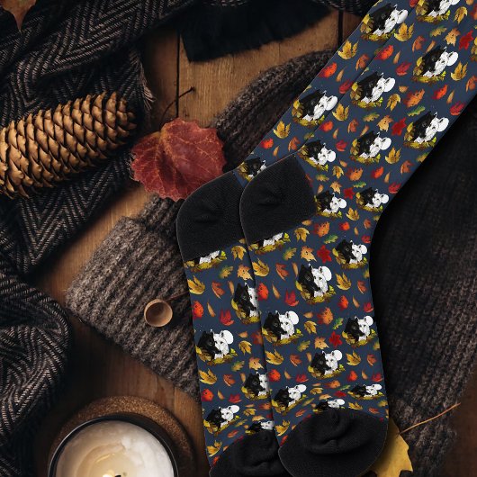Chaussette Loups Blancs Noirs Clair de Lune Feuilles d'Automn