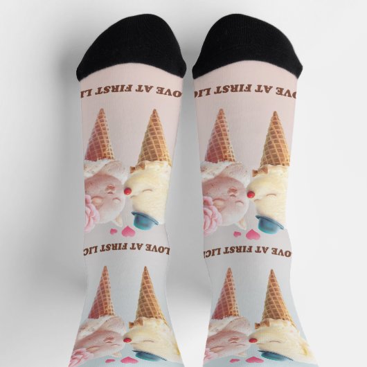 Chaussette Love at First Lick: Bichon & Cat Ice Cream Art (Haut)