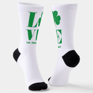 Chaussette Love Shamrock Clover Irish Custom Text Vert Blanc
