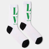 Chaussette Love Shamrock Clover Irish Custom Text Vert Blanc (Droite)