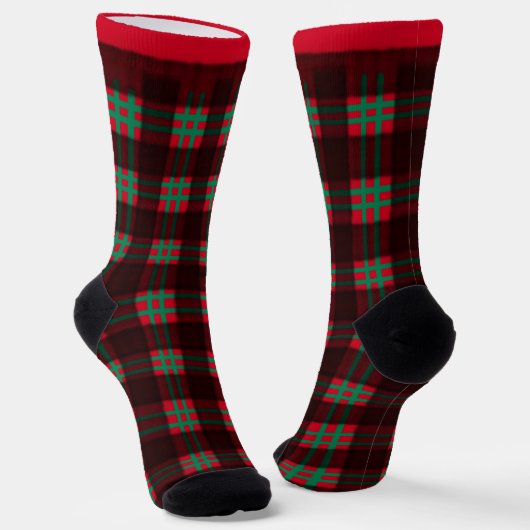 Chaussette Lumber Jack Red and Green Plaid Pattern Squares (Angulaire)