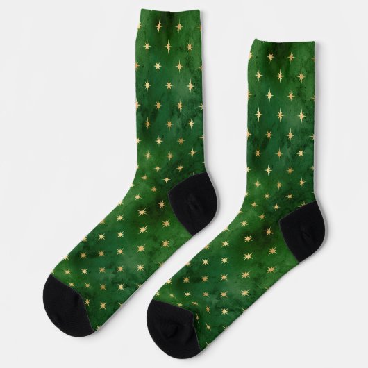 Chaussette Lumières de Noël étoiles or vert motif élégant (Gauche)