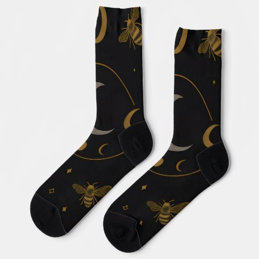 Chaussette Lunar Alchemy – Celestial Bee & Moon Phase Occult (Gauche)
