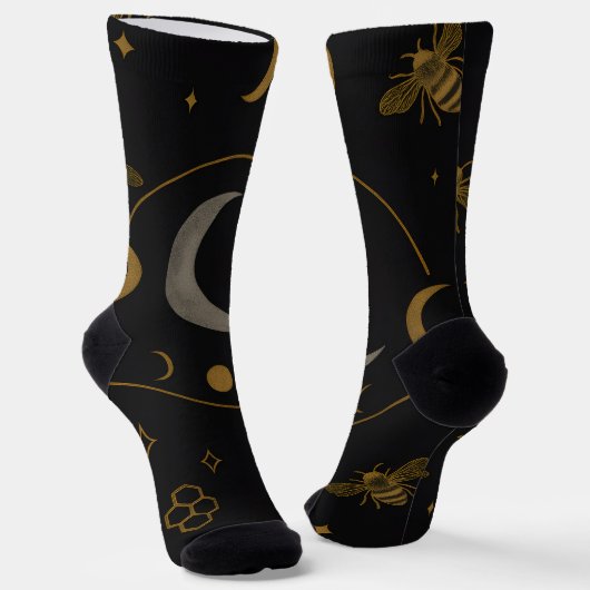Chaussette Lunar Alchemy – Celestial Bee & Moon Phase Occult (Angulaire)