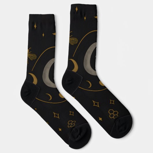Chaussette Lunar Alchemy – Celestial Bee & Moon Phase Occult (Droite)