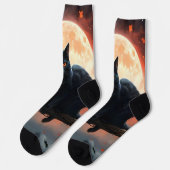 Chaussette Lune de chat noir d'Halloween effrayant, (Gauche)