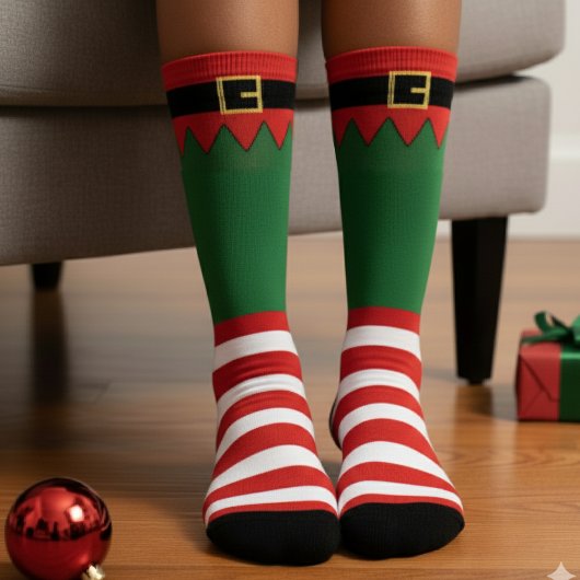 Chaussette Lutin de Noël Rouge Rayé Vert